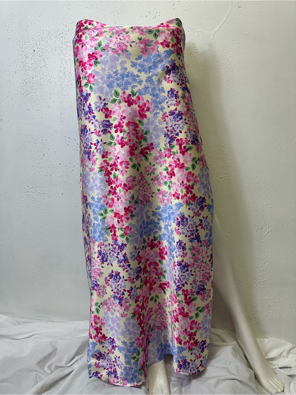 Beginning Boutique Pink & Lavender Floral Satin Maxi Skirt